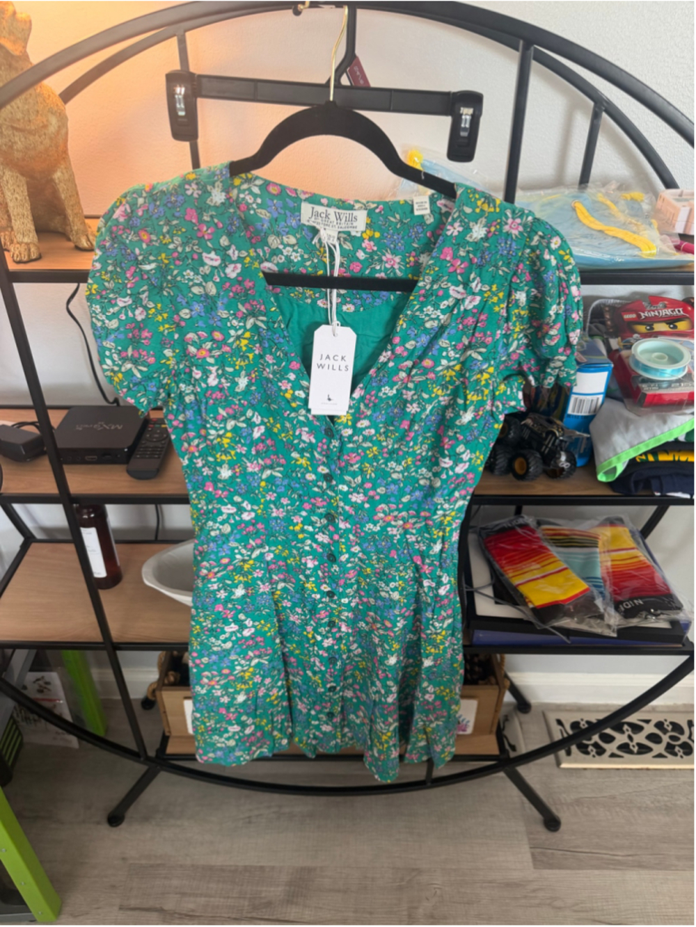 Women's Jack Wills Floral Mini Dress Green Pink Size 6